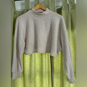 Super Soft Beige Cropped Turtle Neck Sweater